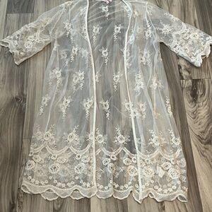 Sheer Lace Kimono Cover-Up - Cream